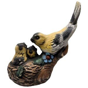 Yellow Oriole Gold Finch Bird and Nest Cement Sculpture Yard Folk Art Vintage